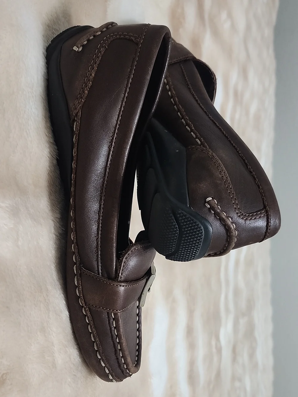 St. John's Bay Women's Classic Brown Leather Slip On Loafers With Buckle